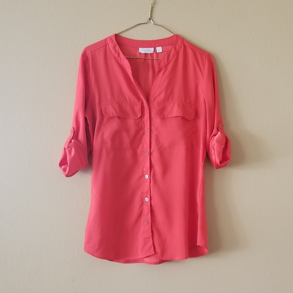 New York & Co Orange Long-Sleeved Button Down XS